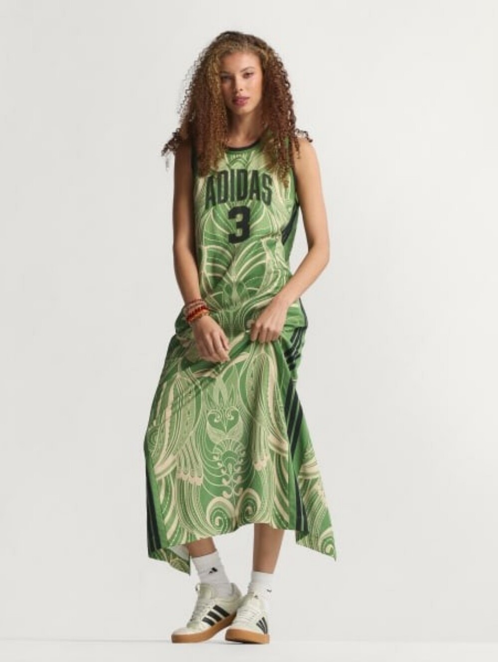 Adidas X RIO FARM Premium MAxi Dress Crew Green/black Bnwt